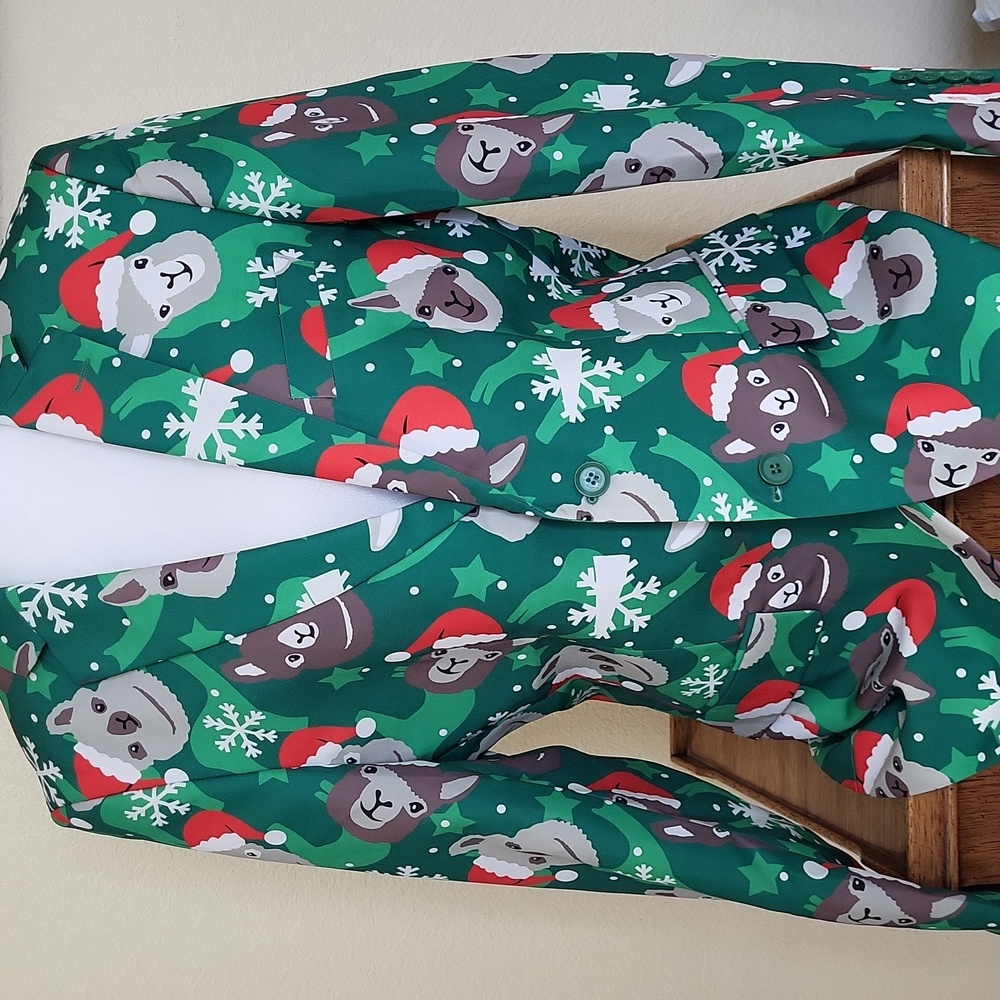Oppo Suits Festive Green Holiday Llama Print Blazer